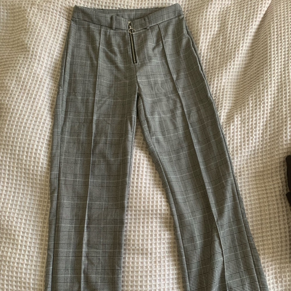 Plaid zipper trouser pant